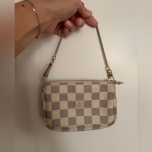Louis Vuitton Checkered Clutch in Cream and Brown